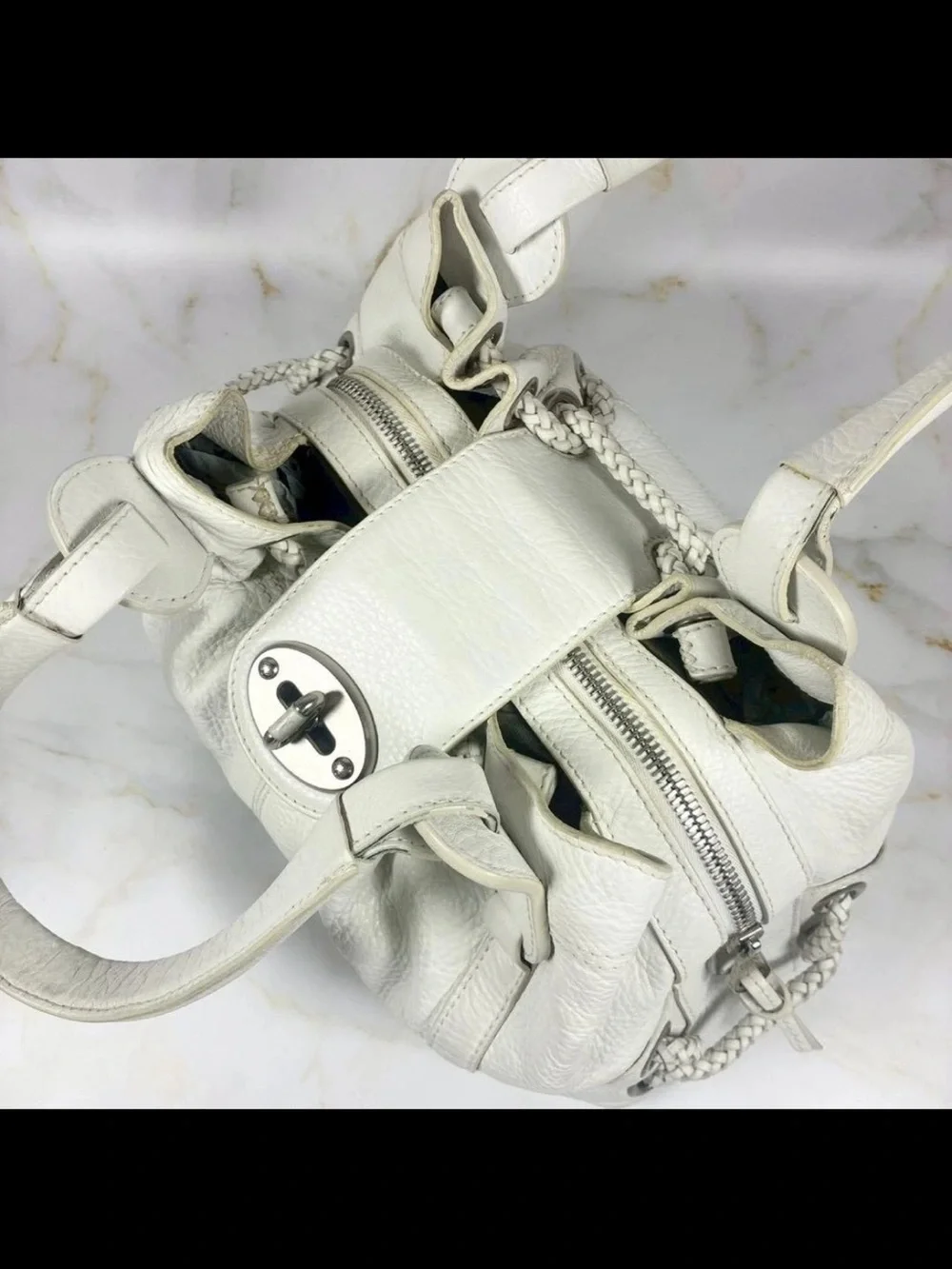 Mulberry White Pebbled Leather Shoulder Bag with Turn-Lock